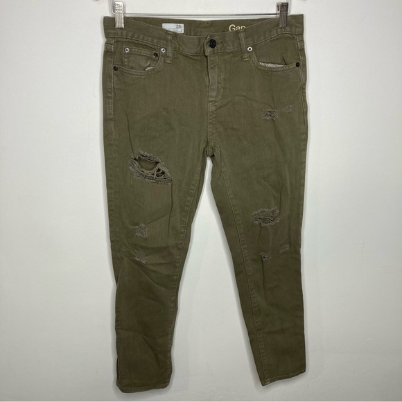 Gap Girlfriend Jeans olive green distressed size 28r - Picture 1 of 10